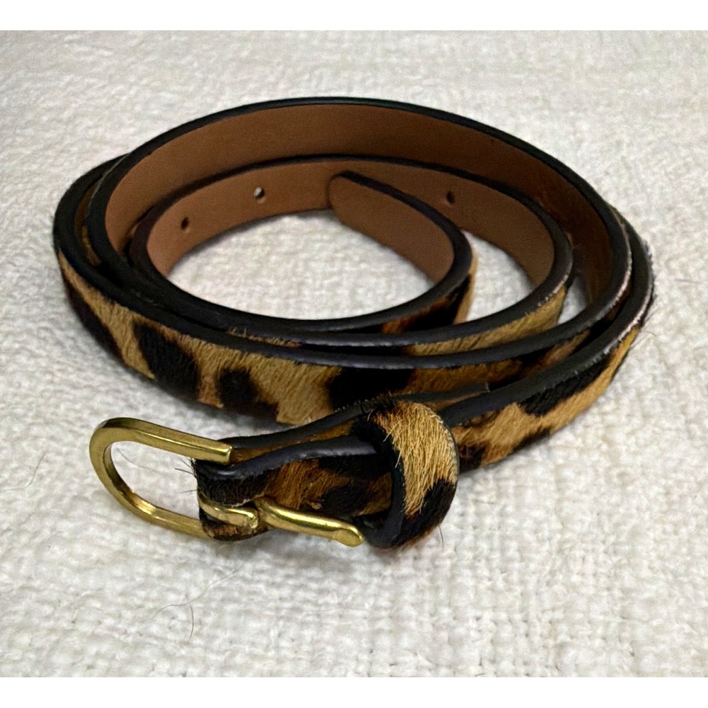 J.CREW Women's Leather Skinny Leopard Animal Print Belt Calf Hair S